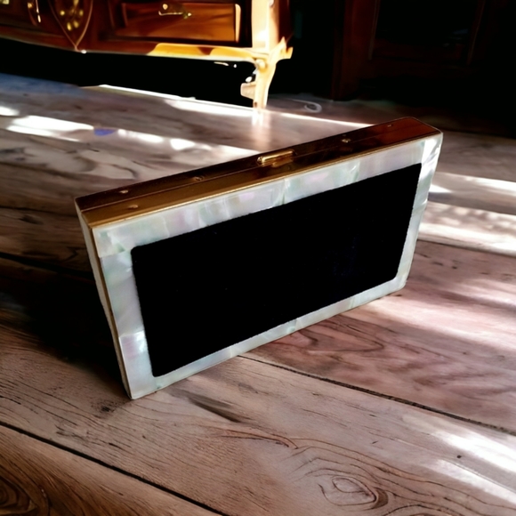 Vintage Mid Century Suede Mother of Pearl Make Up Case Clutch Compact Duo - Picture 3 of 14